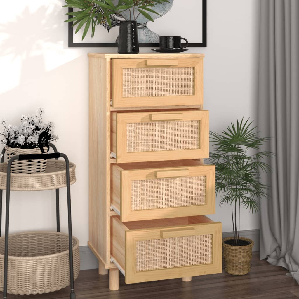 Natural Rattan Style Sideboard Drawers Brown Solid Wood Pine 40x30x90 cm