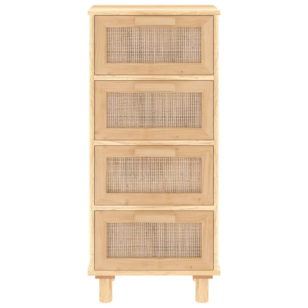 Natural Rattan Style Sideboard Drawers Brown Solid Wood Pine 40x30x90 cm