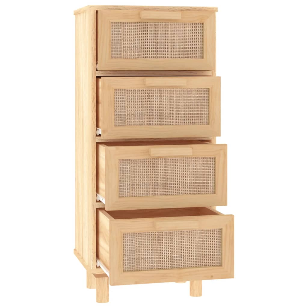 Natural Rattan Style Sideboard Drawers Brown Solid Wood Pine 40x30x90 cm