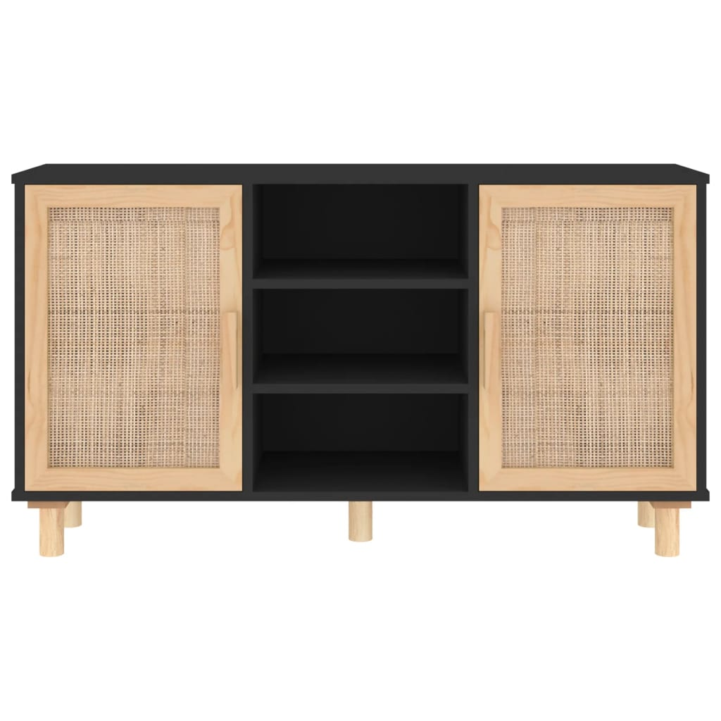 Natural Rattan Solid Wood Pine Sideboard Black 105x30x60 cm