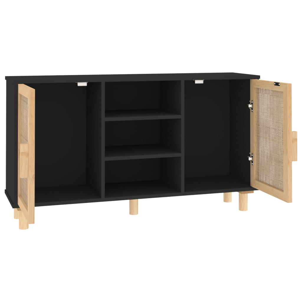 Natural Rattan Solid Wood Pine Sideboard Black 105x30x60 cm