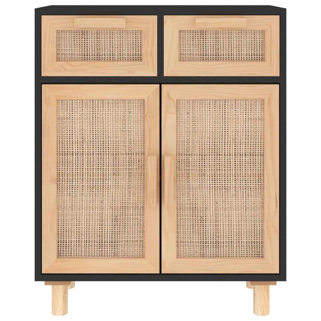 Natural Rattan Sideboard Black Solid Wood Pine 60x30x75 cm