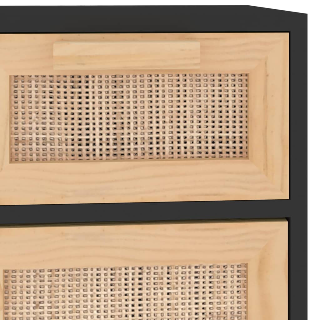 Natural Rattan Sideboard Black Solid Wood Pine 60x30x75 cm