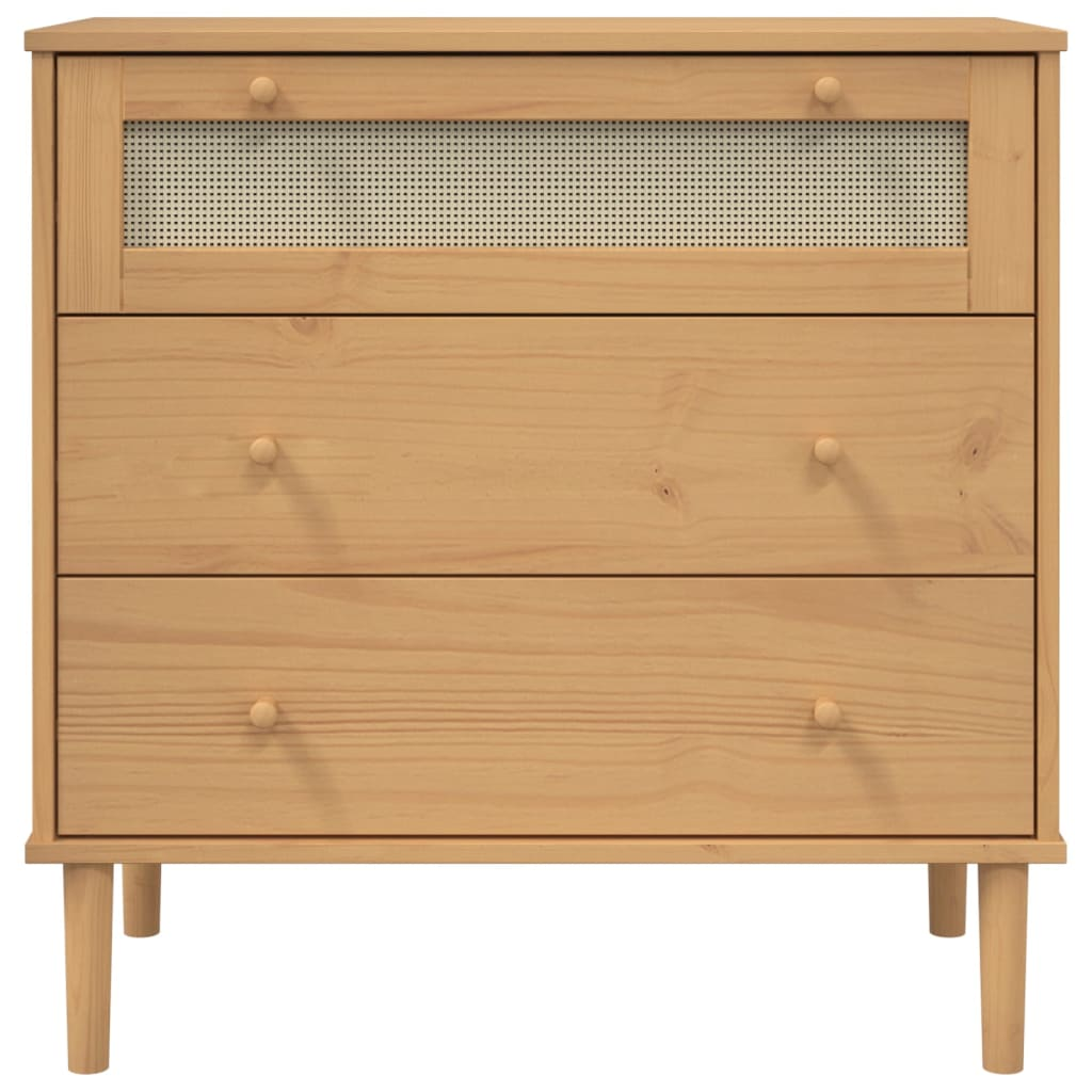 Rattan Style Solid Wood Pine Drawer Cabinet Brown 80x40x80 cm