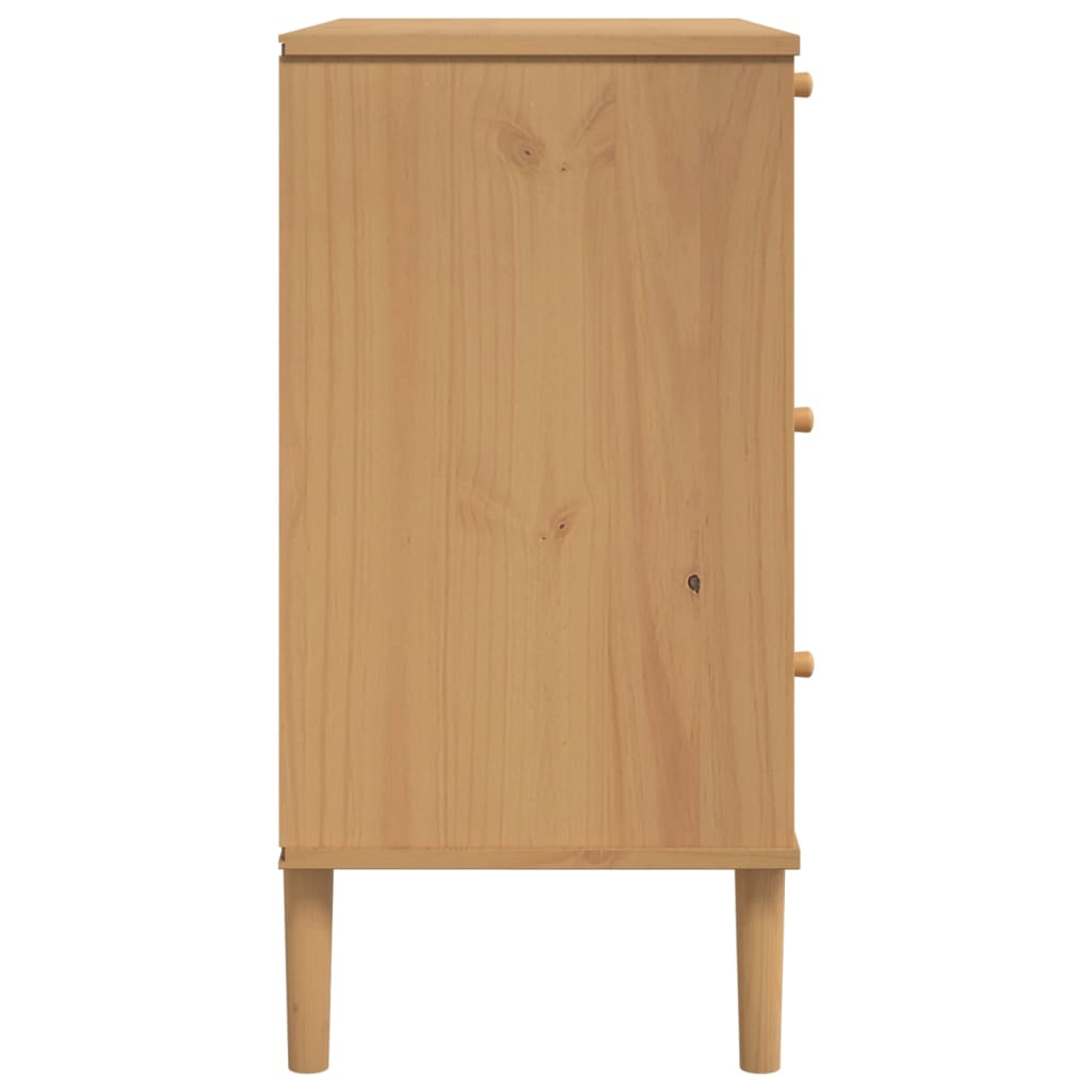 Rattan Style Solid Wood Pine Drawer Cabinet Brown 80x40x80 cm