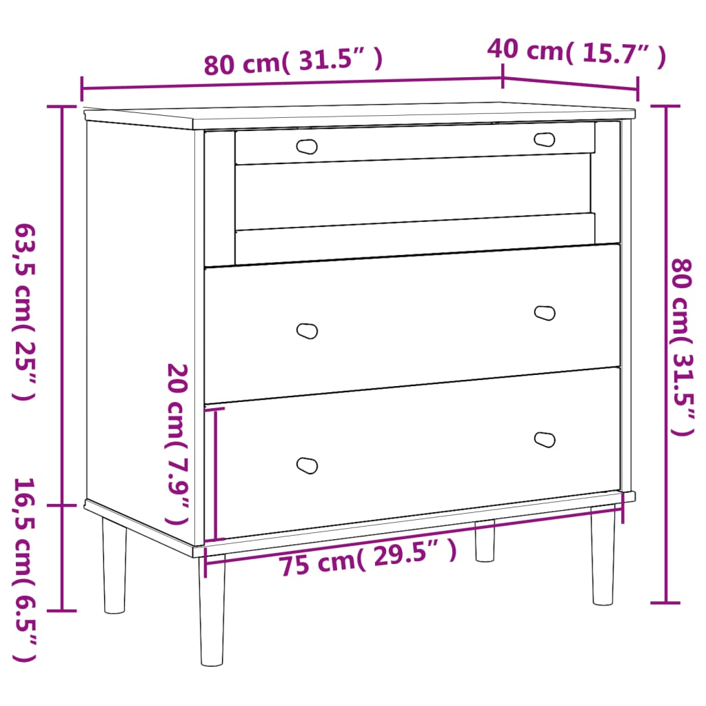 Rattan Style Solid Wood Pine Drawer Cabinet Brown 80x40x80 cm