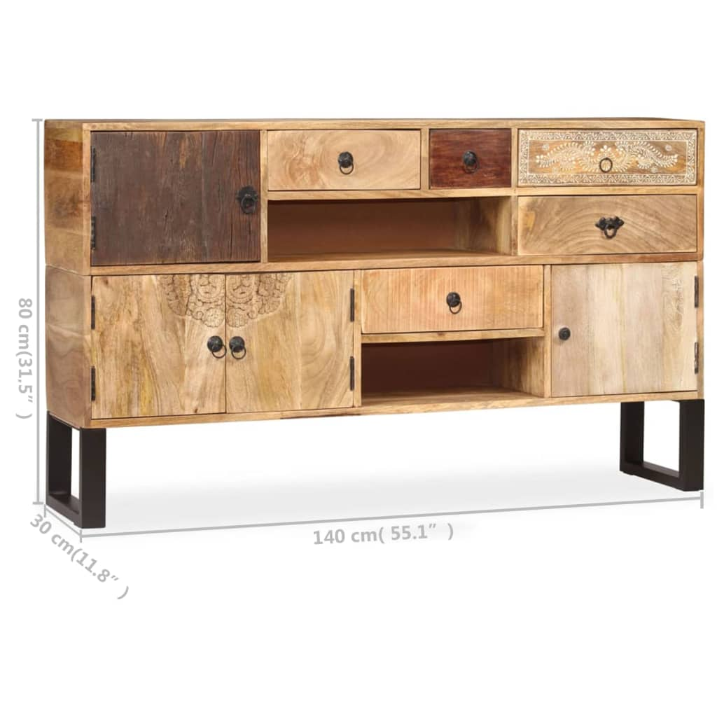 Large Industrial Style Sideboard Solid Mango Wood 140x30x80 cm