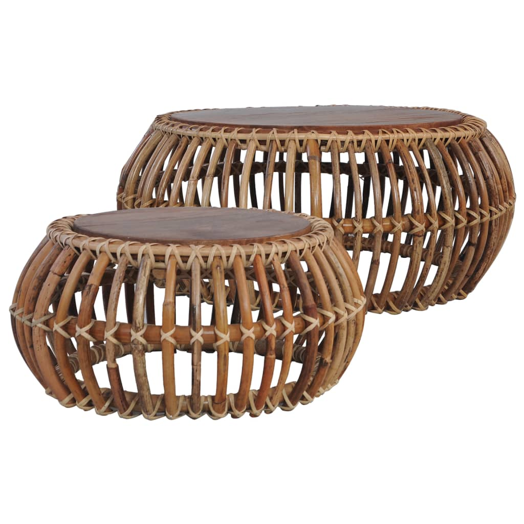 Natural Rattan Coffee Tables 2 pcs