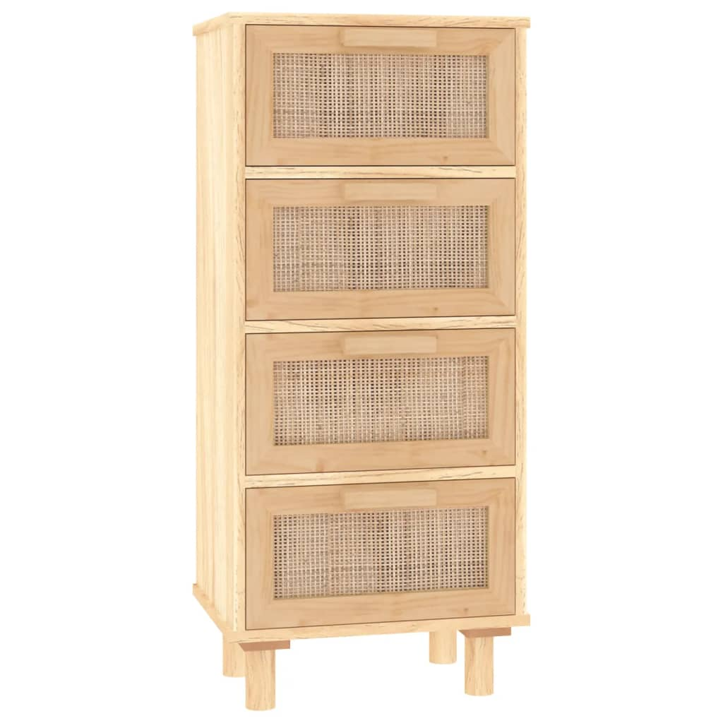 Natural Rattan Style Sideboard  Drawers Brown Solid Wood Pine 40x30x90 cm