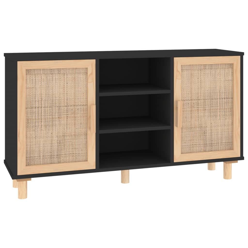 Natural Rattan Solid Wood Pine Sideboard Black 105x30x60 cm