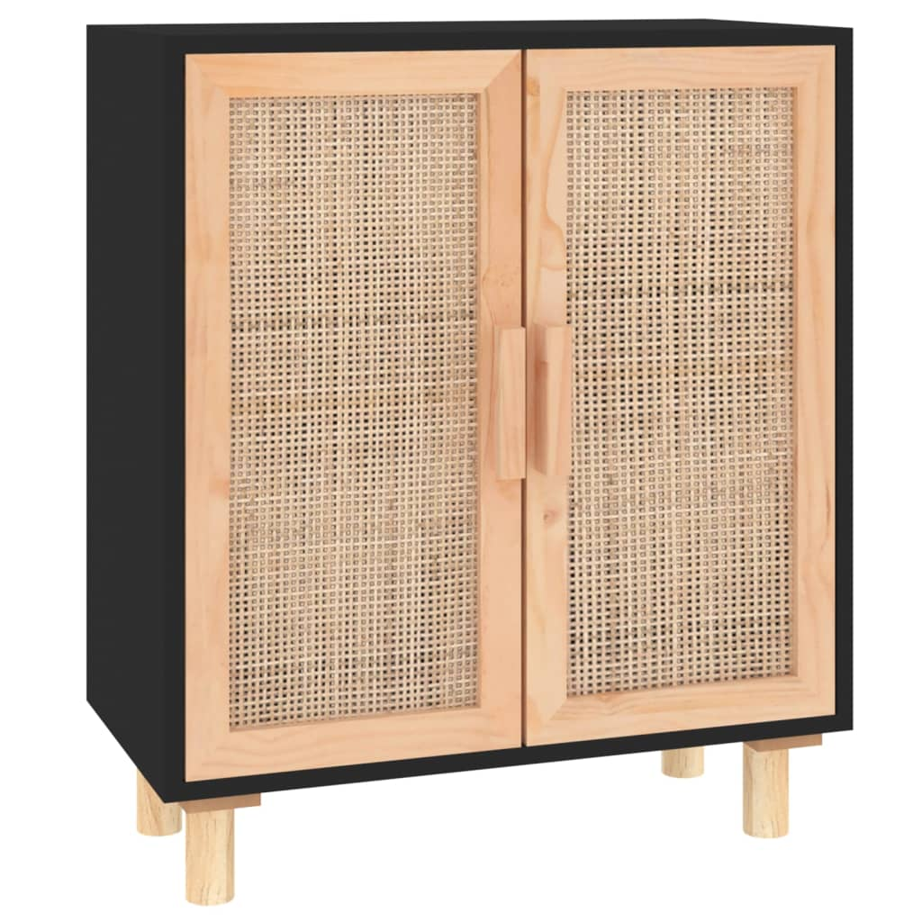 Natural Rattan Sideboard Black Solid Wood Pine 60x30x70 cm