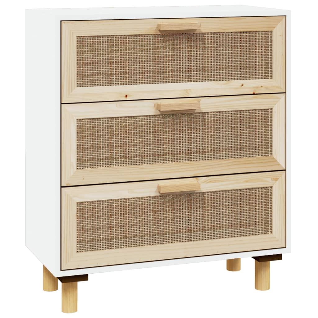 Natural Rattan Solid Pine Wood Sideboard White 60x30x70 cm