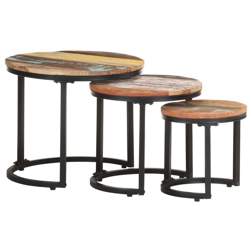 Solid Reclaimed Wood Side Tables 3 pcs