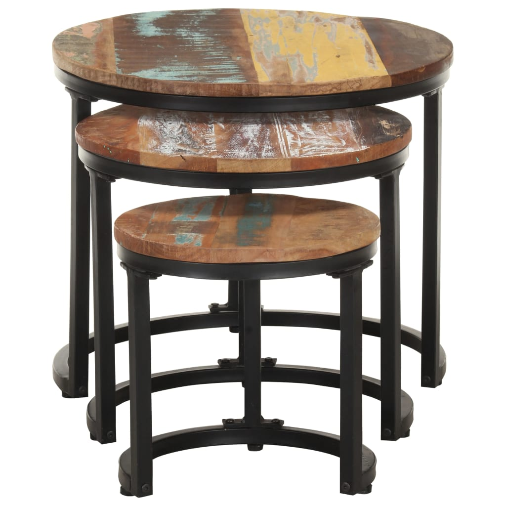 Solid Reclaimed Wood Side Tables 3 pcs