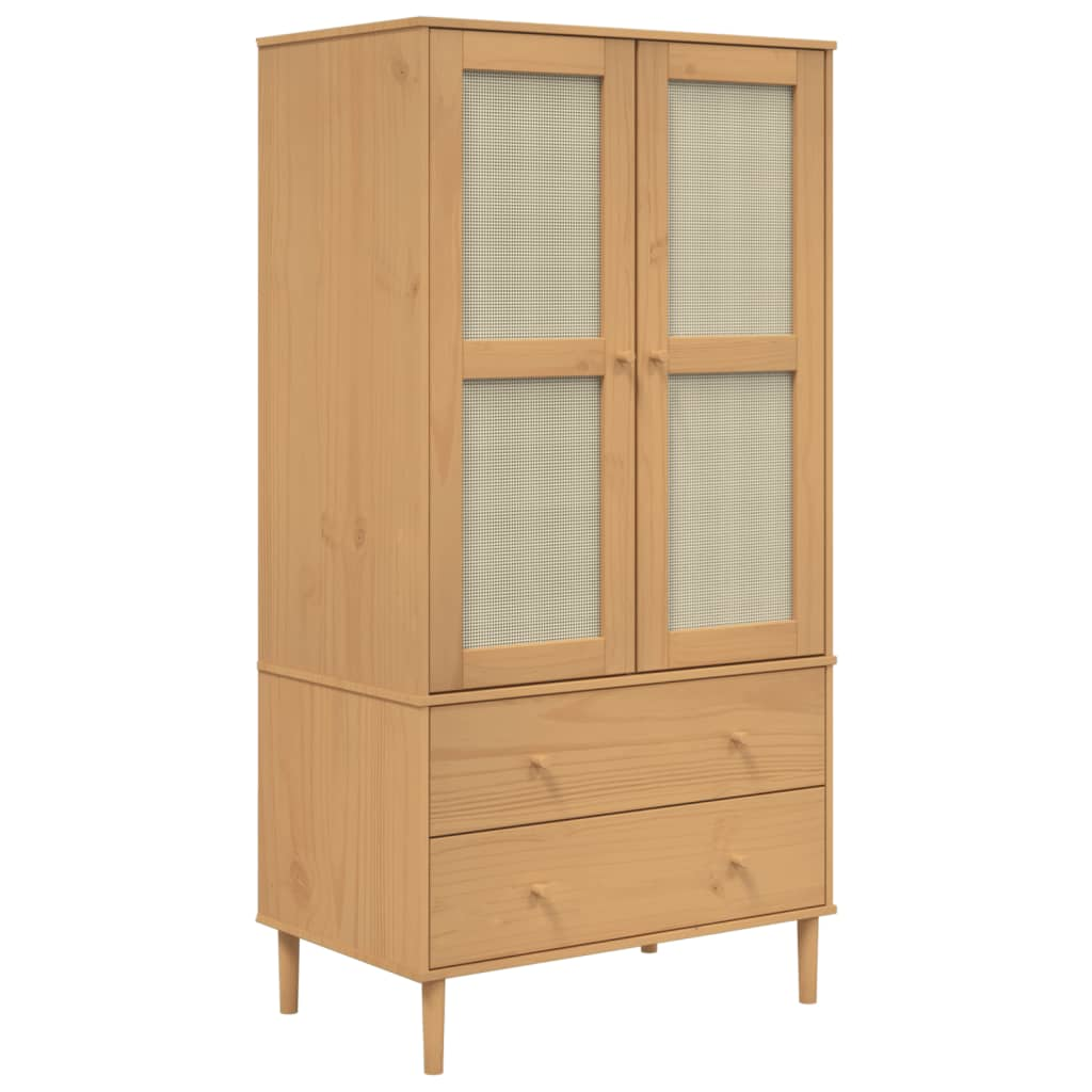 Rattan Wardrobe Solid Wood Pine Brown 90x55x175 cm