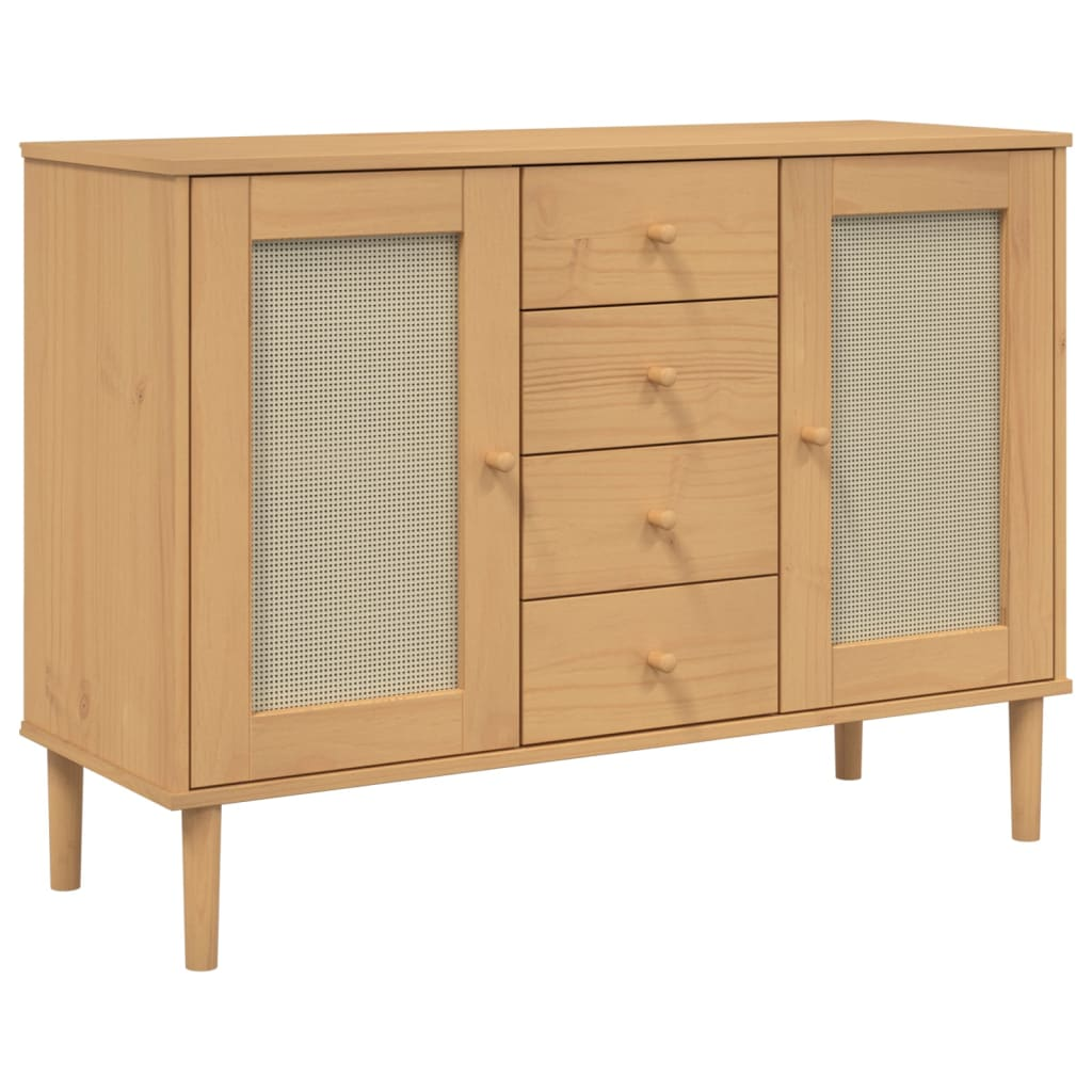 SENJA Rattan Style Sideboard Brown Solid Wood Pine 112x40x80 cm