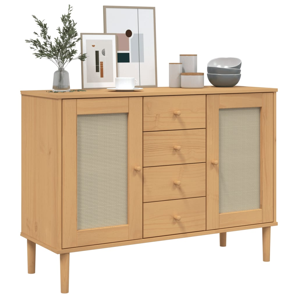 SENJA Rattan Style Sideboard Brown Solid Wood Pine 112x40x80 cm