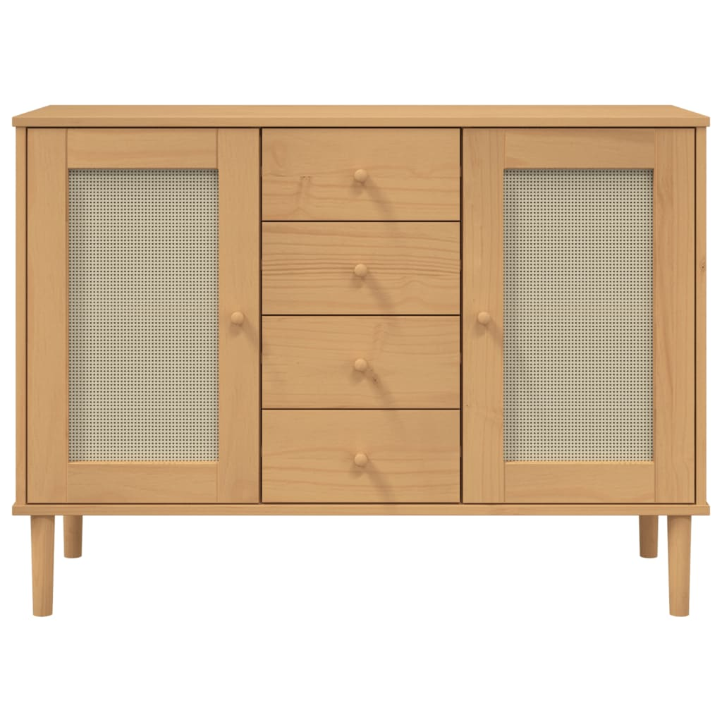 SENJA Rattan Style Sideboard Brown Solid Wood Pine 112x40x80 cm