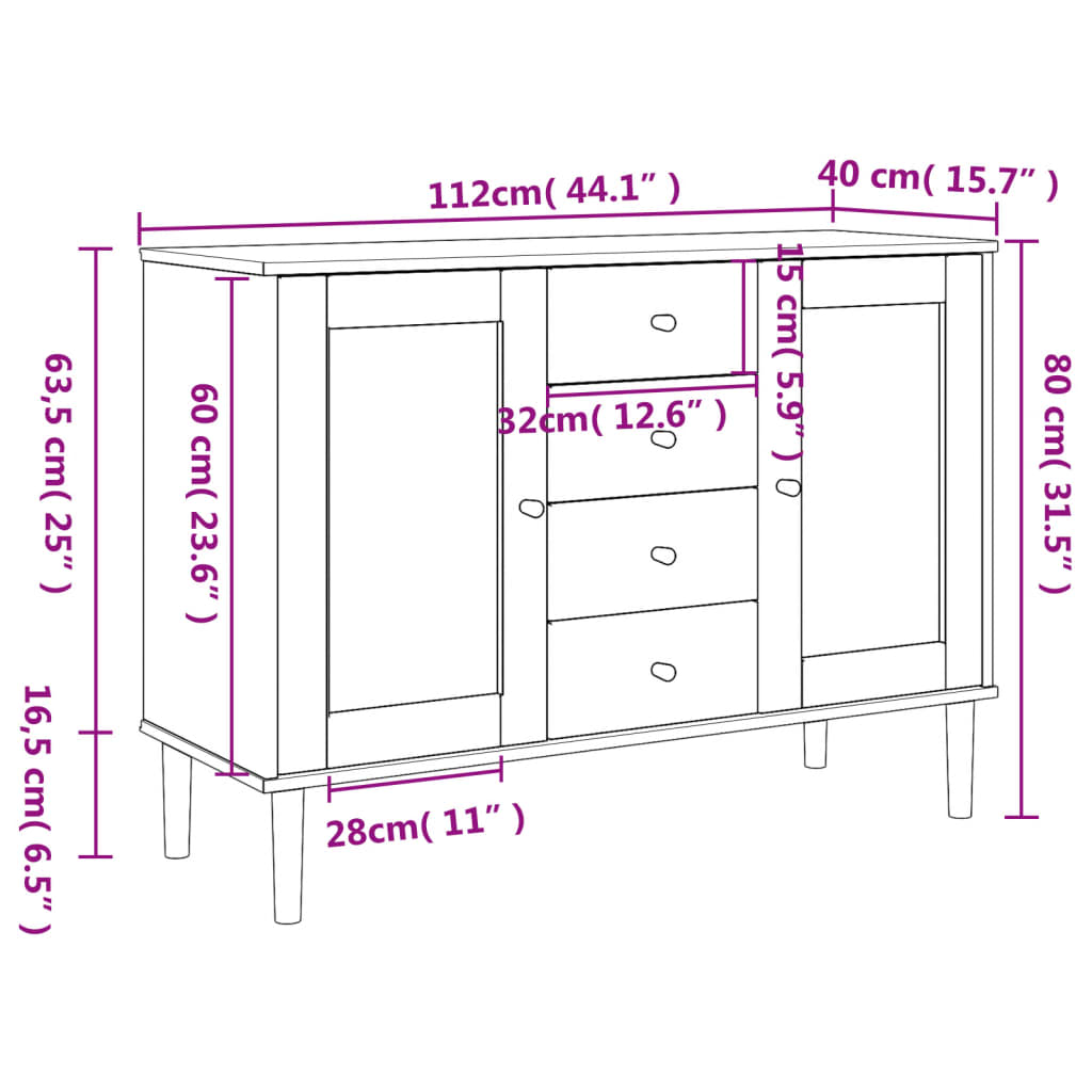 SENJA Rattan Style Sideboard Brown Solid Wood Pine 112x40x80 cm